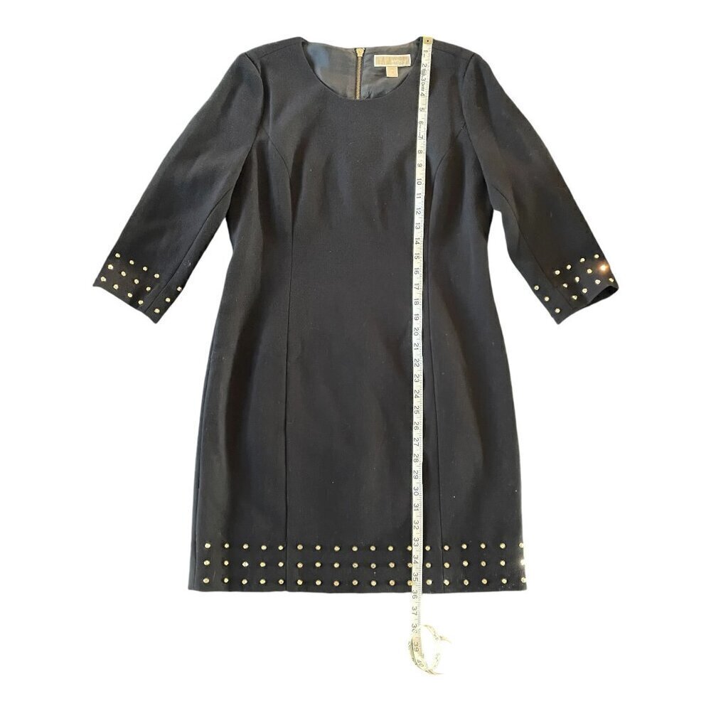 Michael Kors Black 3/4 Sleeve Structured Dress Gold Stud Sz 10 City Party Modern - Picture 3 of 10